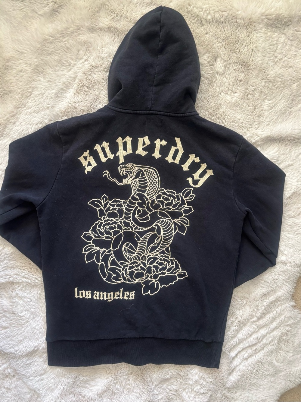 Superdry Snake & Floral Tattoo Graphic Loose Black Zip Up Hoodie Size: Large